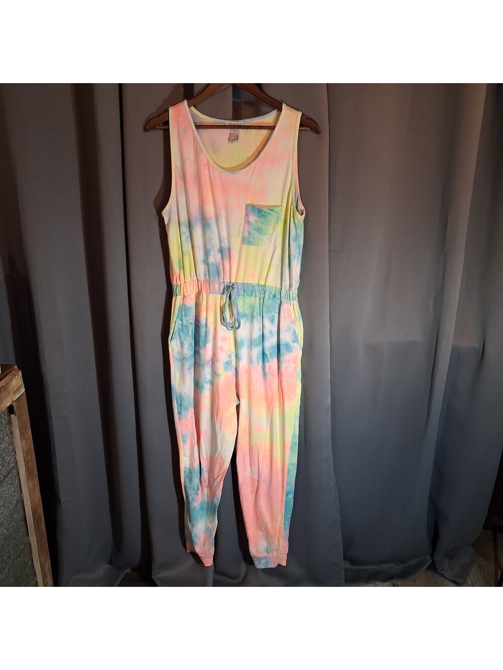 Indero Tie-Dye Sleeveless Jumpsuit with Drawstring Waist, XL
